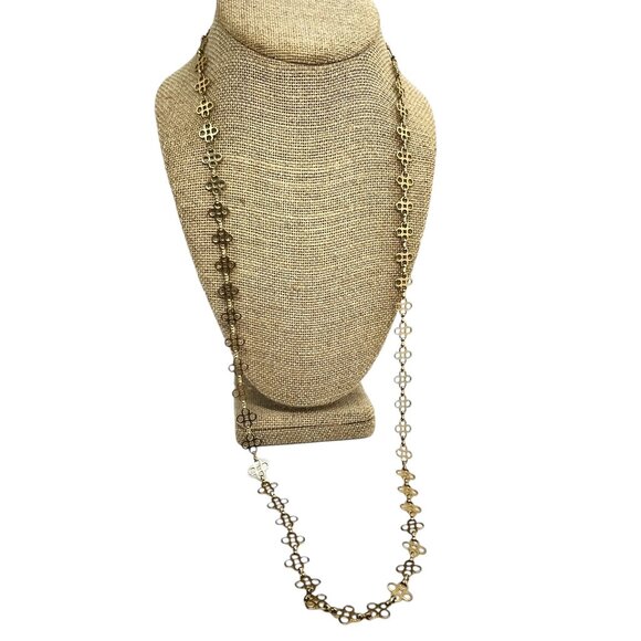 TORY BURCH SIGNATURE LOGO GOLD TONE CHAIN LINK NECKLACE LONG 32" LENGTH LAYERING - Picture 1 of 12